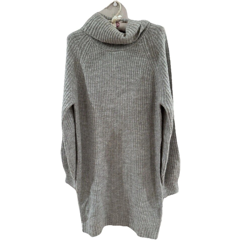 Love Ellie Gray Ribbed Knit Turtleneck Sweater Dress Cozy‎ Hygge NEW